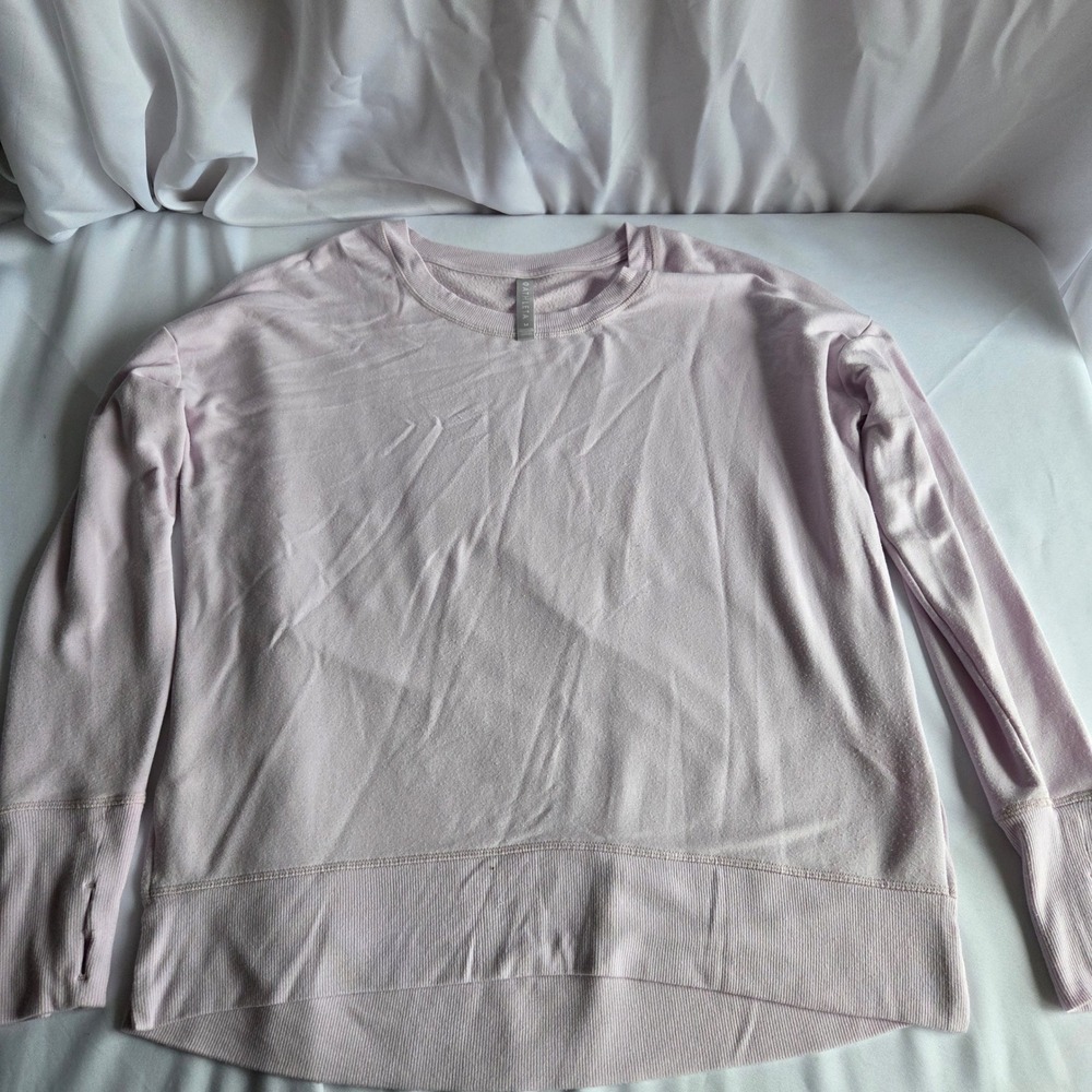 Athleta Coaster Luxe Sweatshirt Baby Pink Super Soft Thumbhole Pullover Medium - Picture 2 of 7